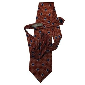 Vintage Coach Men's Italian Silk Tie Brown Geometric Workwear Accessory